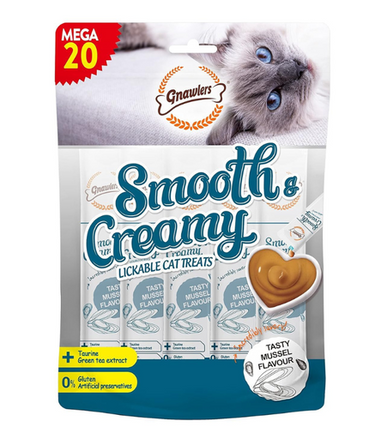 Gnawlers Smooth & Creamy Lickable Cat Treats (20pcsx15g) - Mussel Flavour